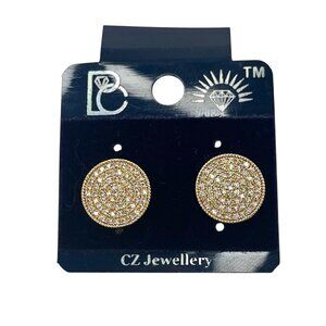 Elegant Gold-Tone Stud Earrings – Sparkling Round Pave Design Chic Women's Gift